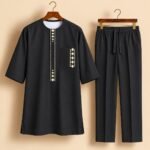Black White Diamond Embroidered Senator Suit