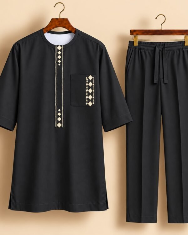 Black White Diamond Embroidered Senator Suit