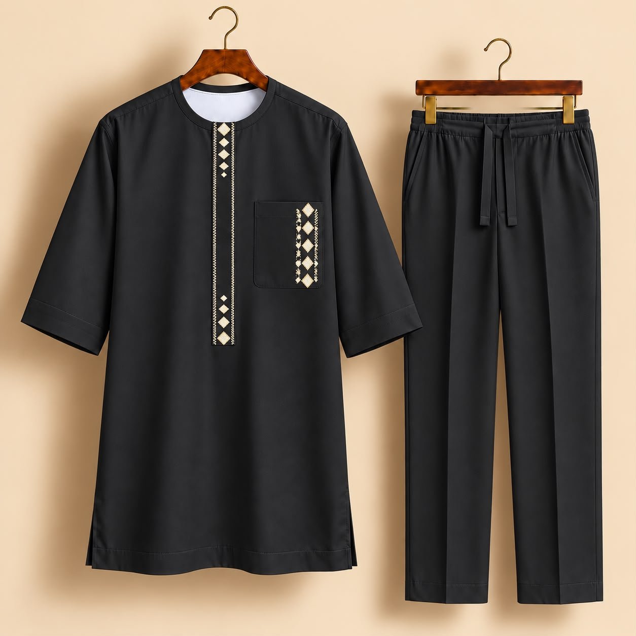 Black White Diamond Embroidered Senator Suit Black White Diamond Embroidered Senator Suit