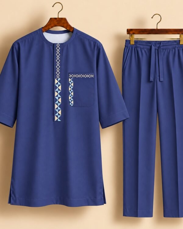 Blue Geometric Diamond Embroidered Senator Suit