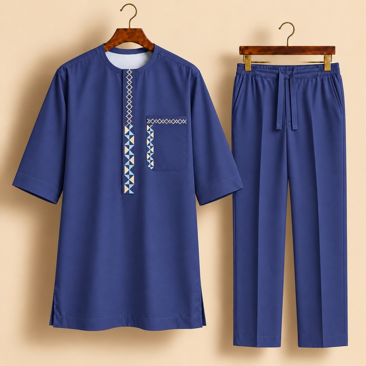 Blue Geometric Diamond Embroidered Senator Suit Blue Geometric Diamond Embroidered Senator Suit