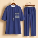 Blue Gold Embroidered Senator Suit