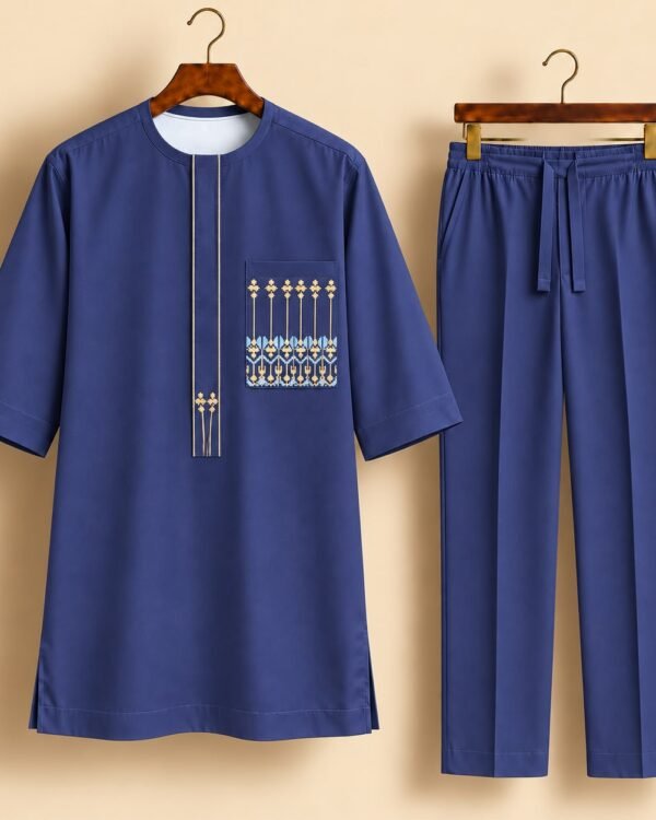 Blue Gold Embroidered Senator Suit