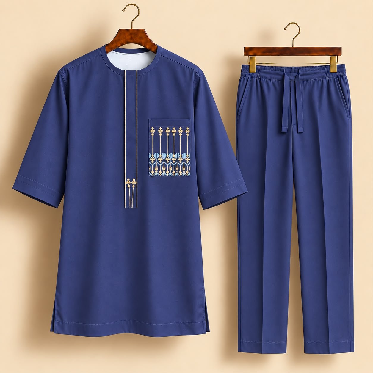 Blue Gold Embroidered Senator Suit Blue Gold Embroidered Senator Suit