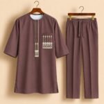 Brown Geometric Embroidered Senator Suit