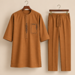 Brown Geometric Embroidered Senator Suit