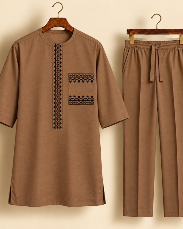 Brown Geometric Embroidered Senator Suit