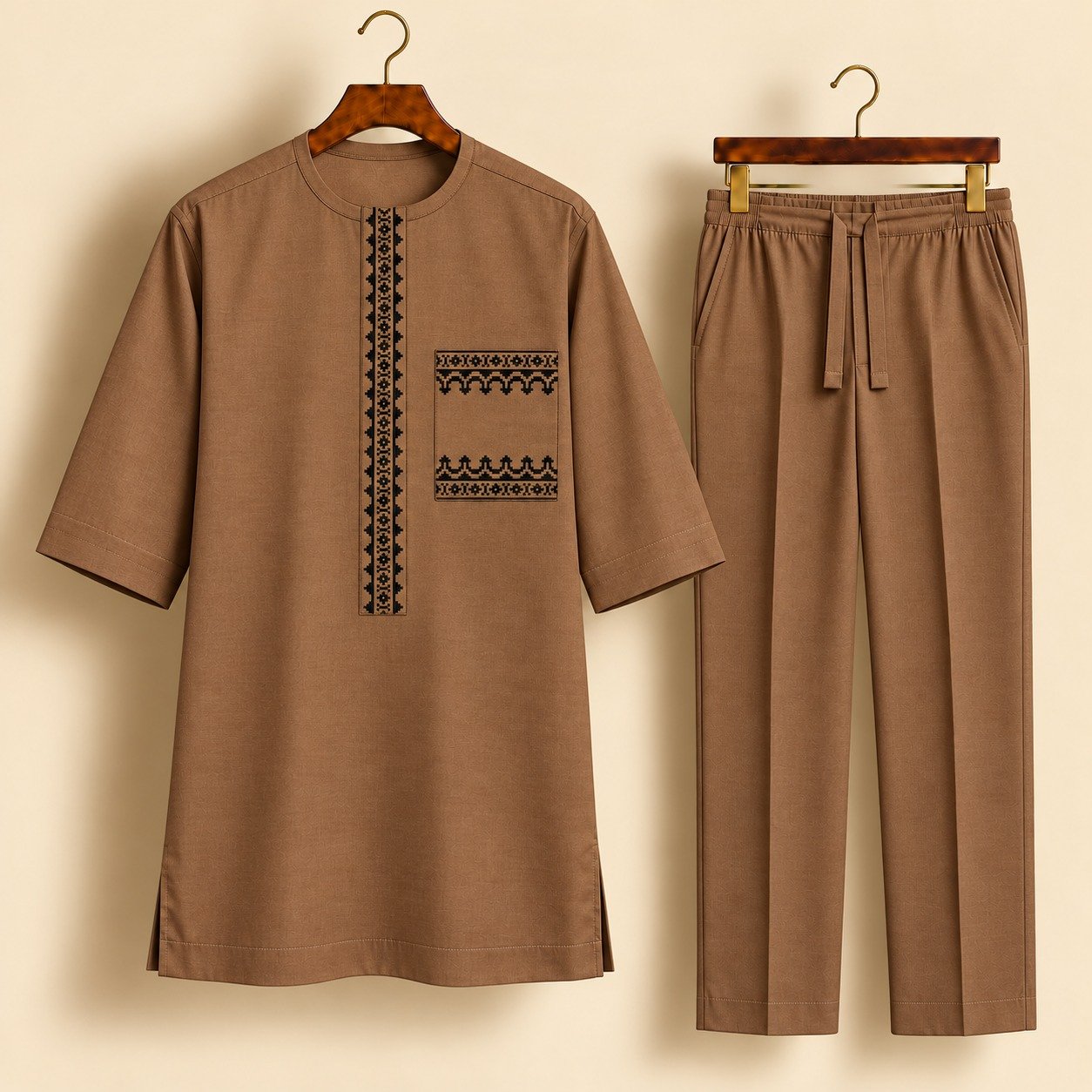 Brown Geometric Embroidered Senator Suit Brown Geometric Embroidered Senator Suit