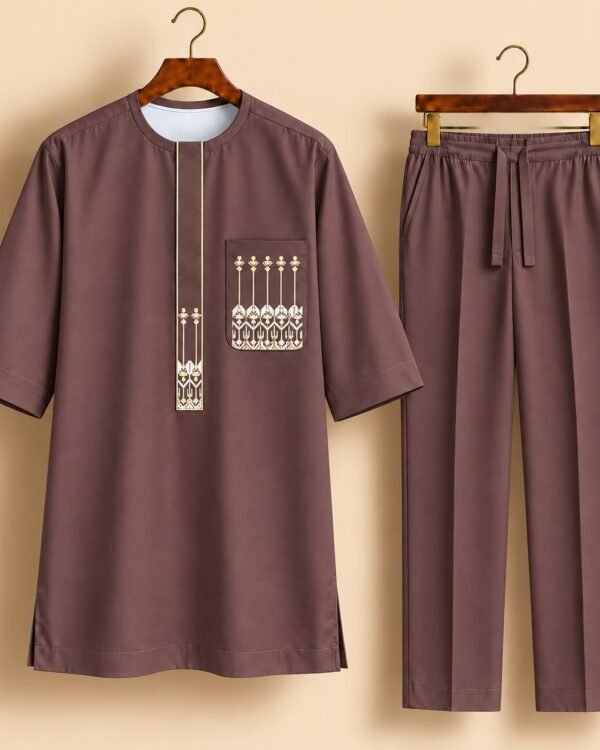 Brown Geometric Embroidered Senator Suit