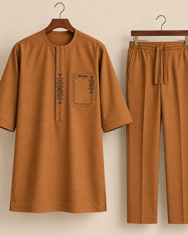 Brown Geometric Embroidered Senator Suit