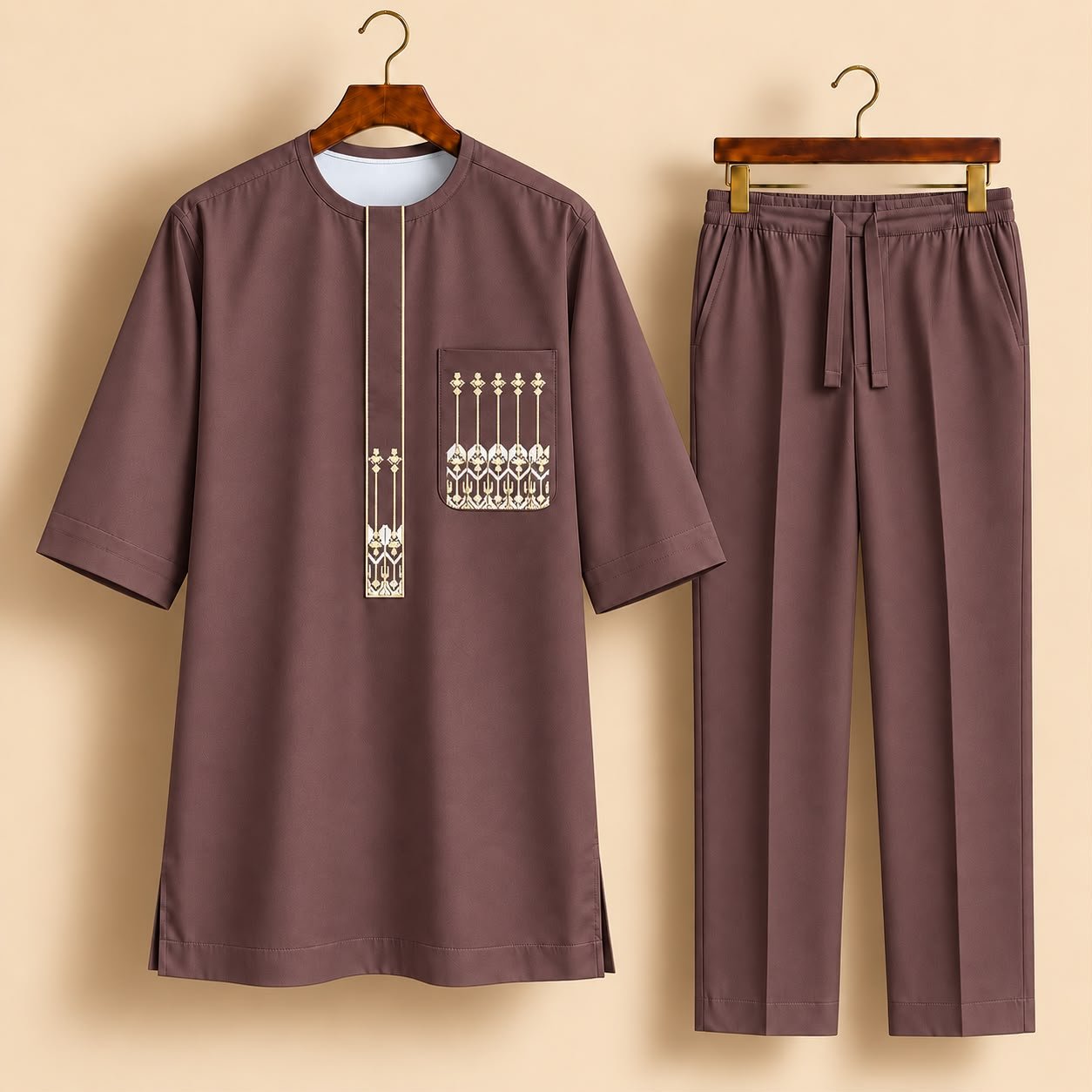 Brown Geometric Embroidered Senator Suit Brown Geometric Embroidered Senator Suit
