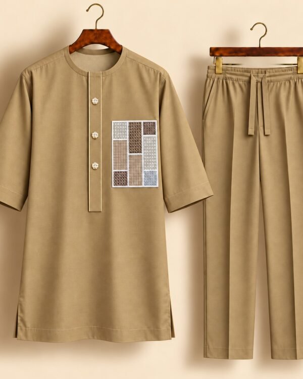 Camel Brown Geometric Pattern Senator Suit