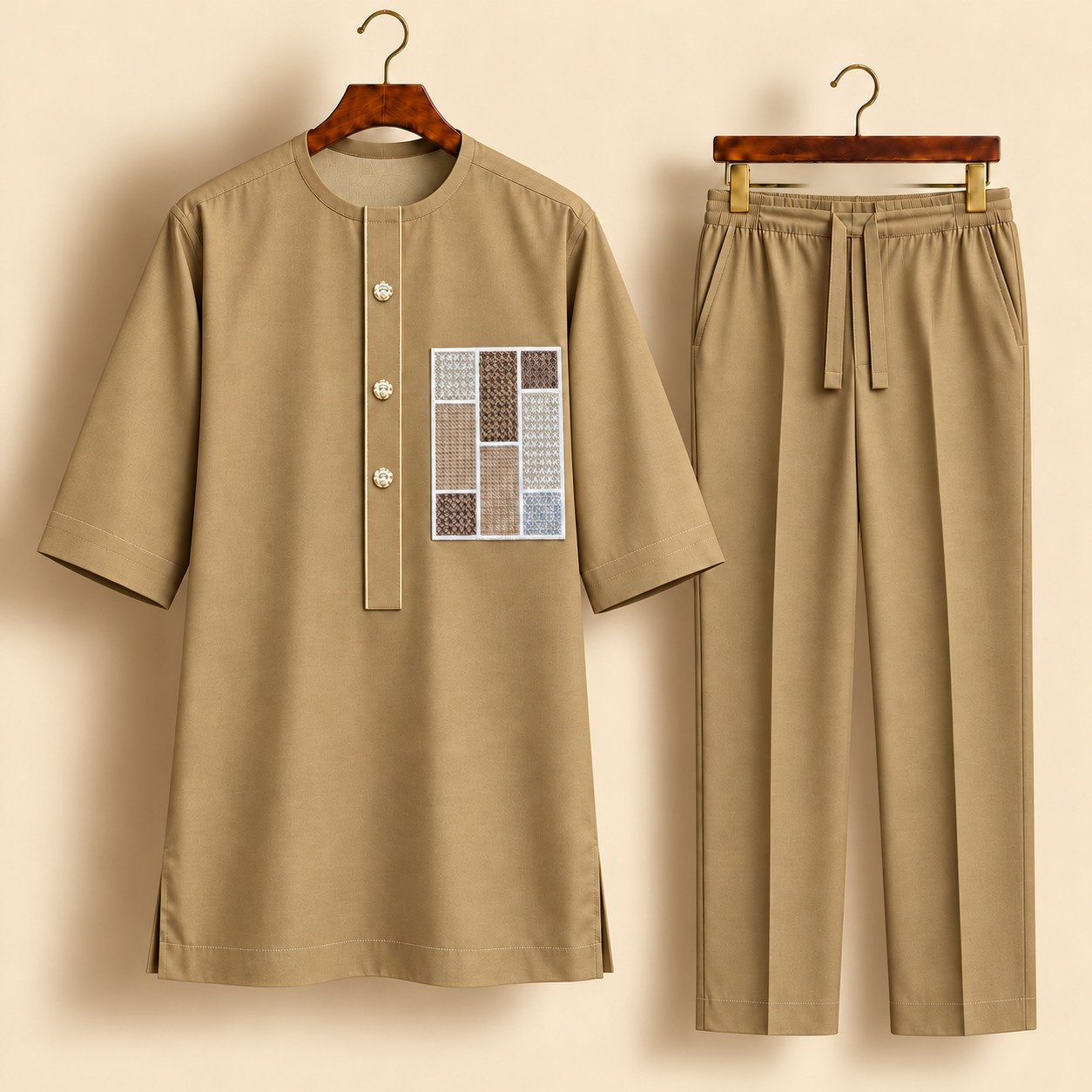 Camel Brown Geometric Pattern Senator Suit Camel Brown Geometric Pattern Senator Suit