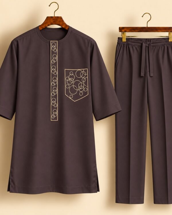 Chocolate Brown Gold Embroidered Senator Suit