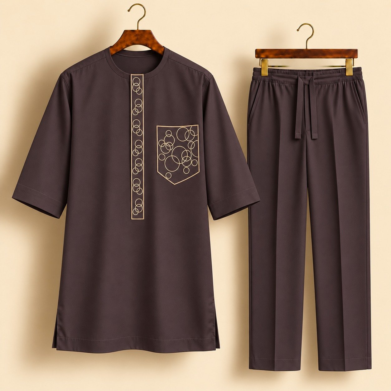 Chocolate Brown Gold Embroidered Senator Suit Chocolate Brown Gold Embroidered Senator Suit