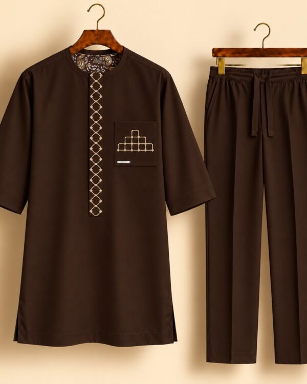 Coffee Brown Geometric Embroidered Senator Suit