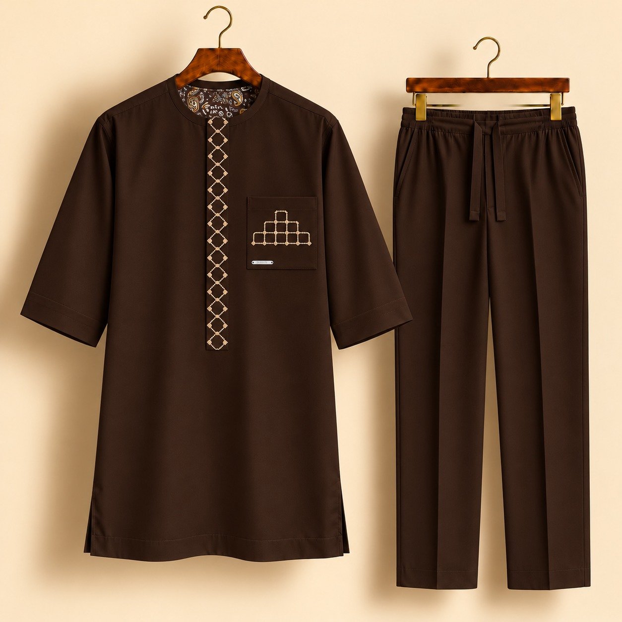 Coffee Brown Geometric Embroidered Senator Suit Coffee Brown Geometric Embroidered Senator Suit
