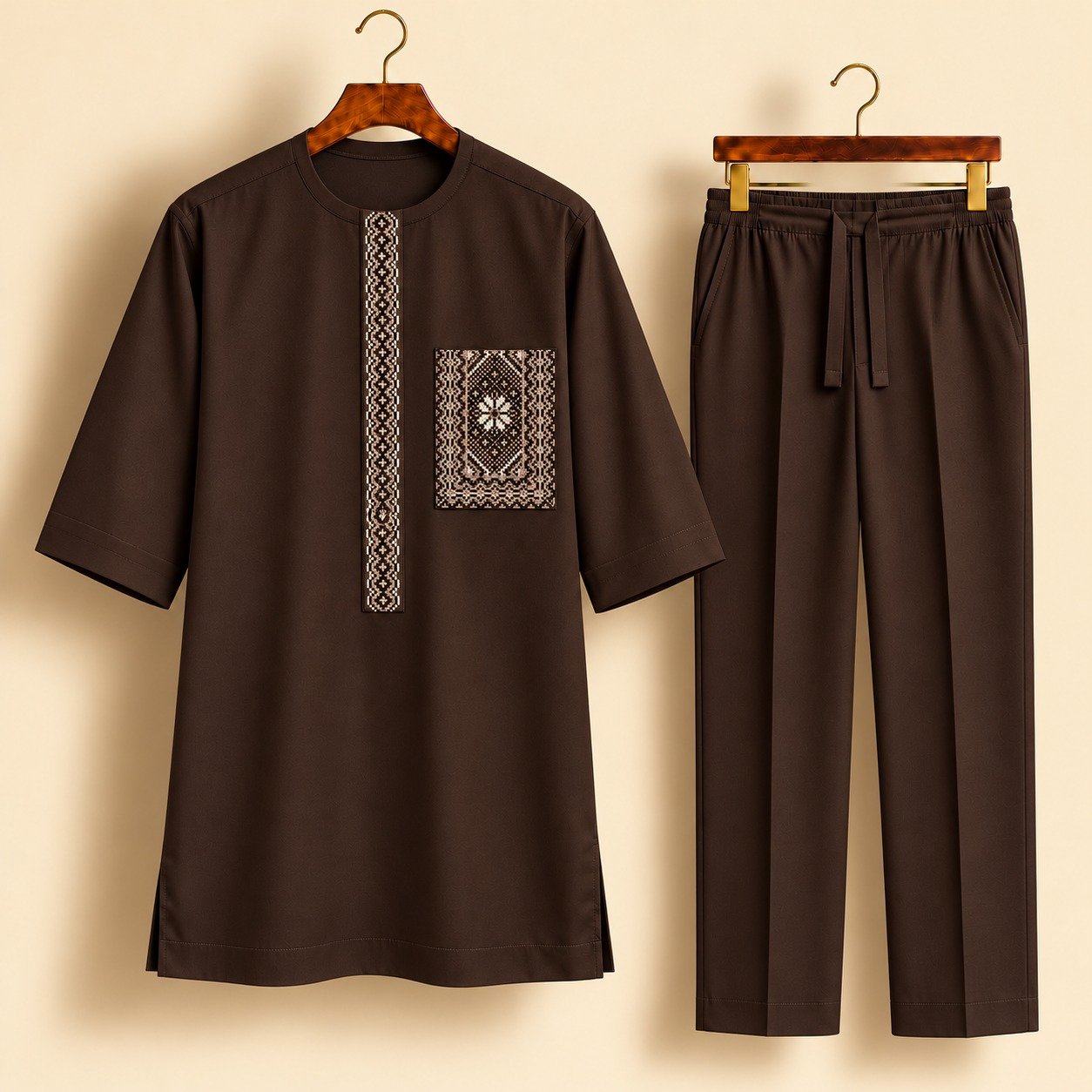 Coffee Brown Geometric Floral Embroidered Senator Suit Coffee Brown Geometric Floral Embroidered Senator Suit