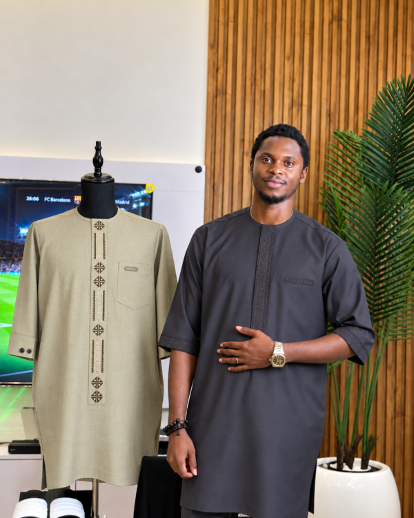 Dark Grey Geometric Embroidered Senator Suit