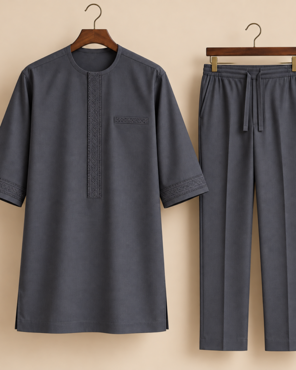 Dark Grey Geometric Embroidered Senator Suit