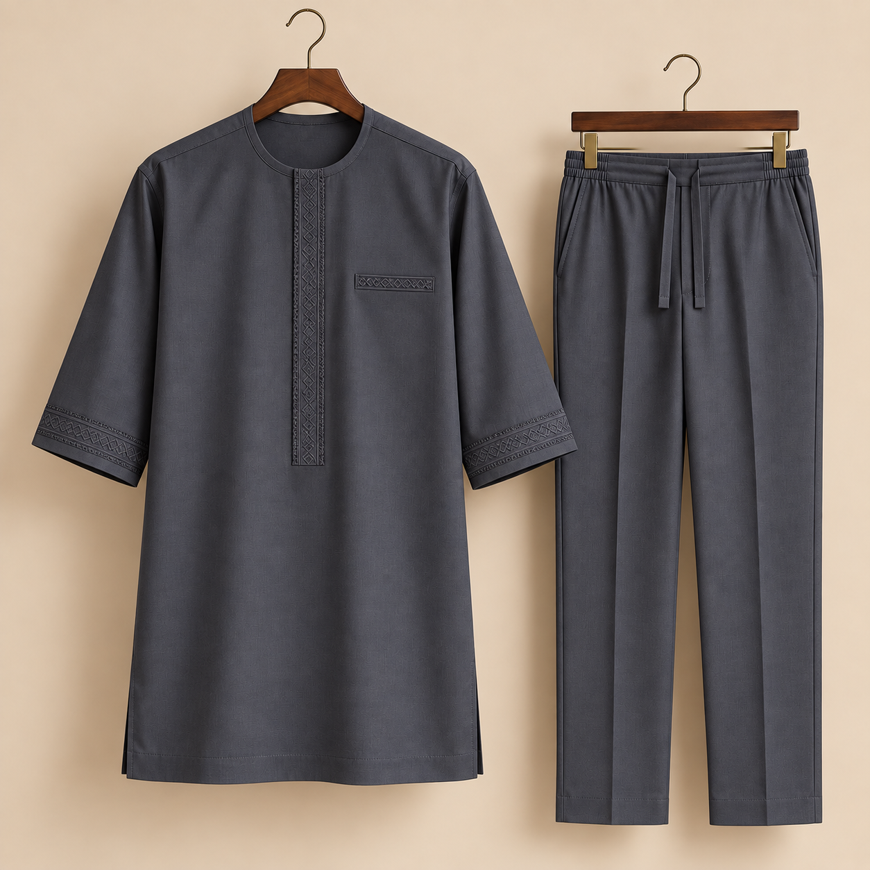 Dark Grey Geometric Embroidered Senator Suit Dark Grey Geometric Embroidered Senator Suit