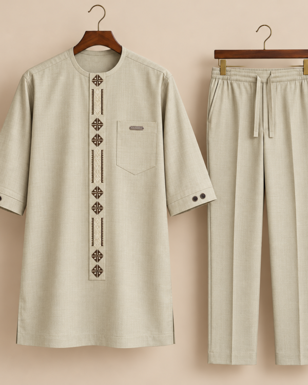 Light Beige Geometric Embroidered Senator Suit