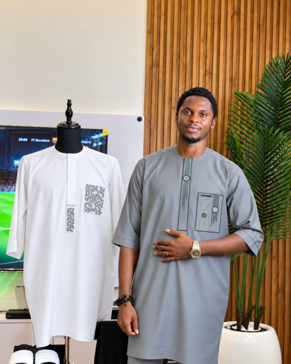 Light Grey Vertical Embroidered Senator Suit