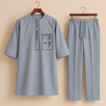 Light Grey Vertical Embroidered Senator Suit