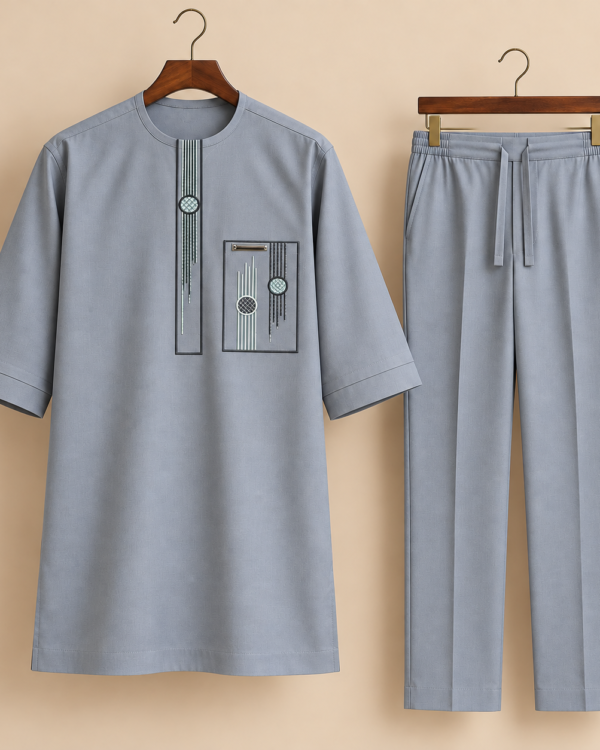Light Grey Vertical Embroidered Senator Suit