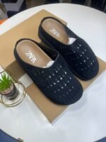Mens Beige Perforated Suede Mules