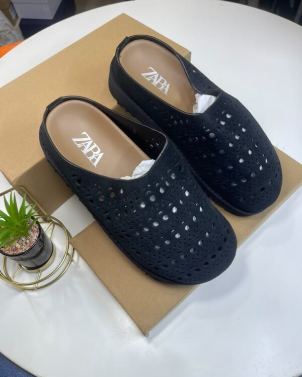 Mens Beige Perforated Suede Mules