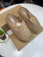 Mens Beige Perforated Suede Mules