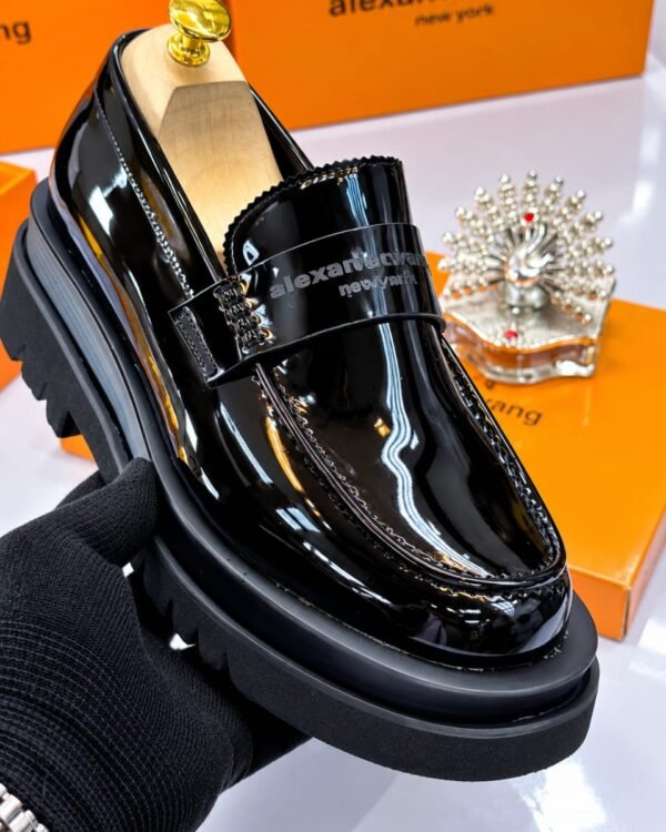 Mens Black Alexander Wang Patent Leather Chunky Platform Loafers