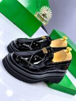 Mens Black Bottega Veneta Glossy Patent Leather Chunky Loafers - Image 2