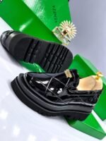 Mens Black Bottega Veneta Glossy Patent Leather Chunky Loafers