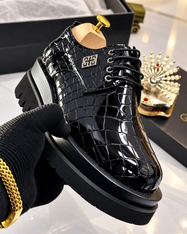 Mens Black Crocodile Embossed Lace Up Dress Shoes