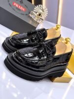 Mens Black Crocodile Pattern Patent Leather Chunky Sole Loafers