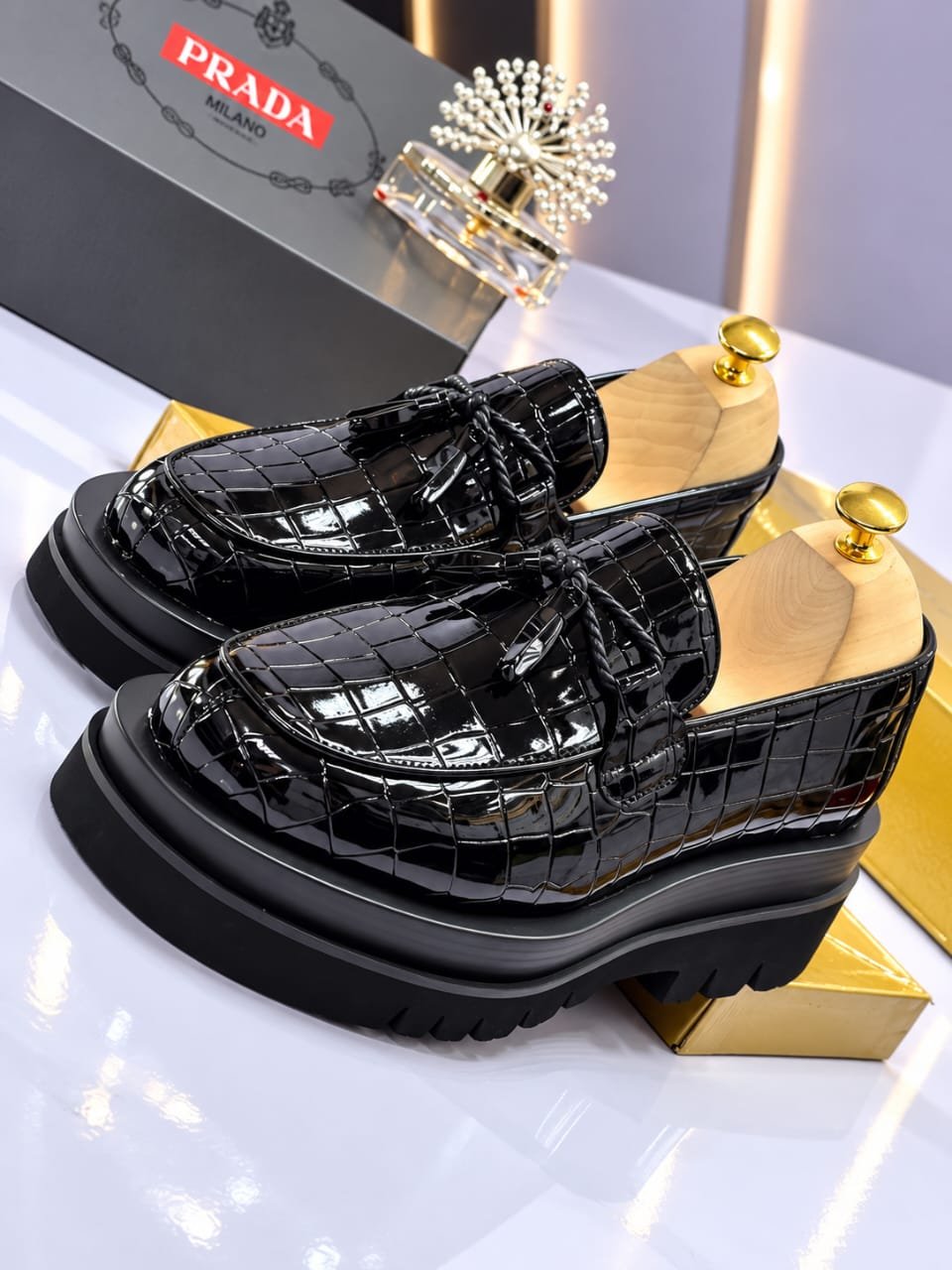 Mens Black Crocodile Pattern Patent Leather Chunky Sole Loafers Mens Black Crocodile Pattern Patent Leather Chunky Sole Loafers
