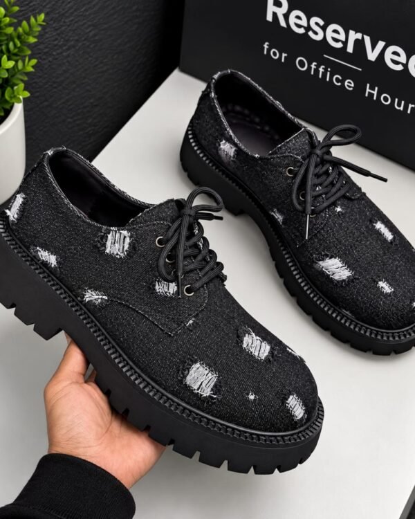 Mens Black Denim Lace Up Shoes