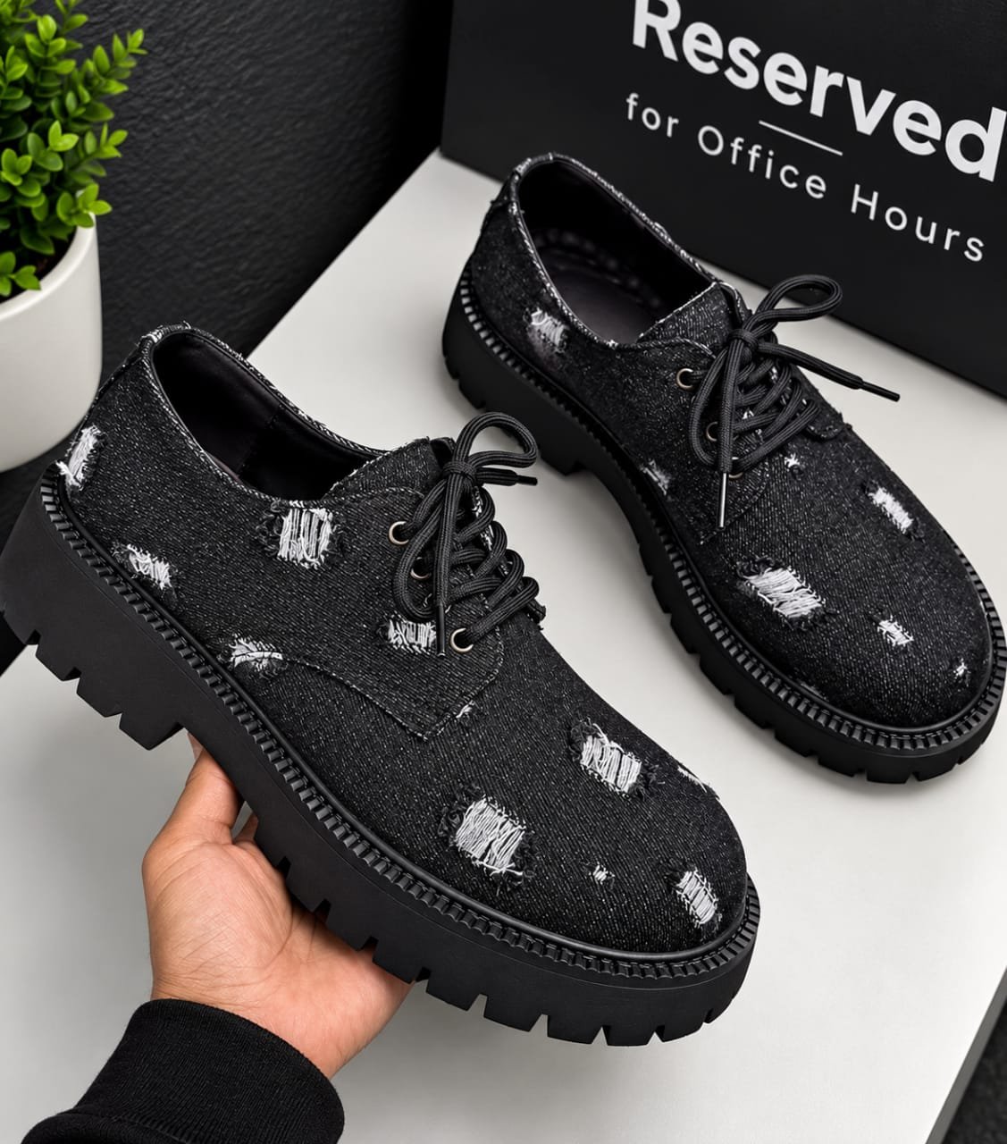 Mens Black Denim Lace Up Shoes Mens Black Denim Lace Up Shoes