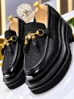 Mens Black GG Pattern Gucci Horsebit Loafers - Image 2