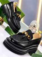 Mens Black GG Pattern Gucci Horsebit Loafers