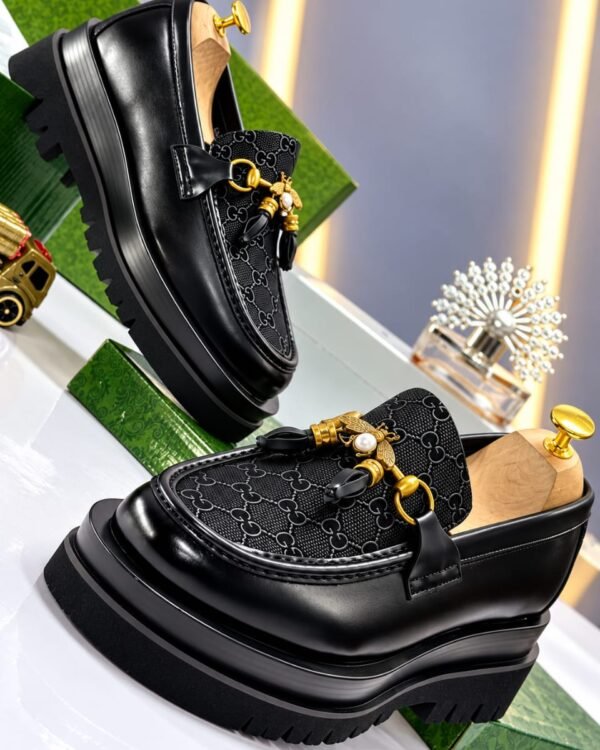 Mens Black GG Pattern Gucci Horsebit Loafers