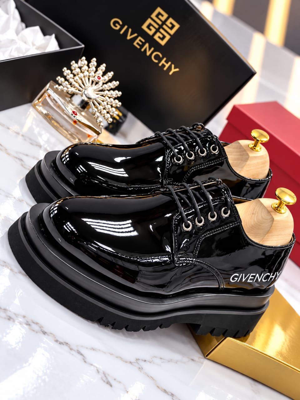 Mens Black Givenchy Patent Leather Derby Shoes Mens Black Givenchy Patent Leather Derby Shoes