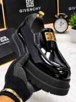 Mens Black Glossy Leather Givenchy Platform Loafers