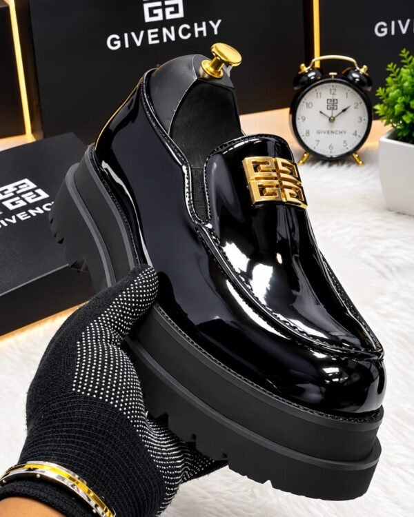 Mens Black Glossy Leather Givenchy Platform Loafers