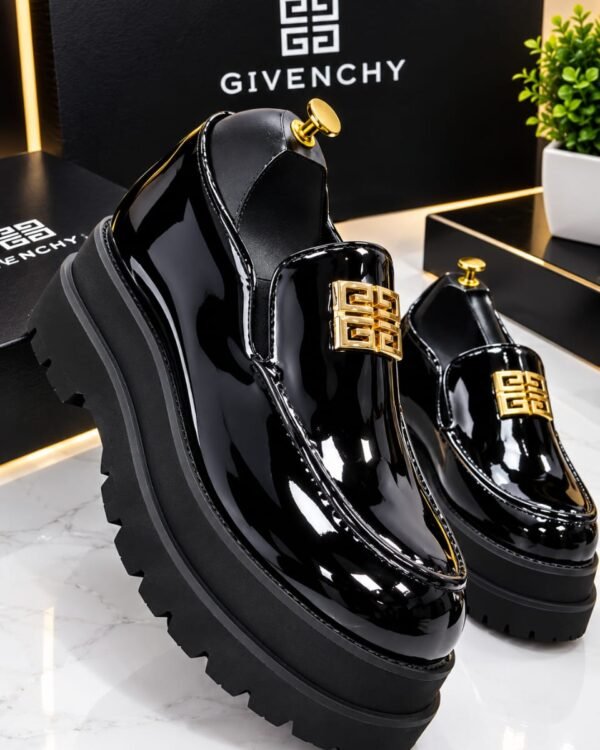 Mens Black Glossy Leather Givenchy Platform Loafers