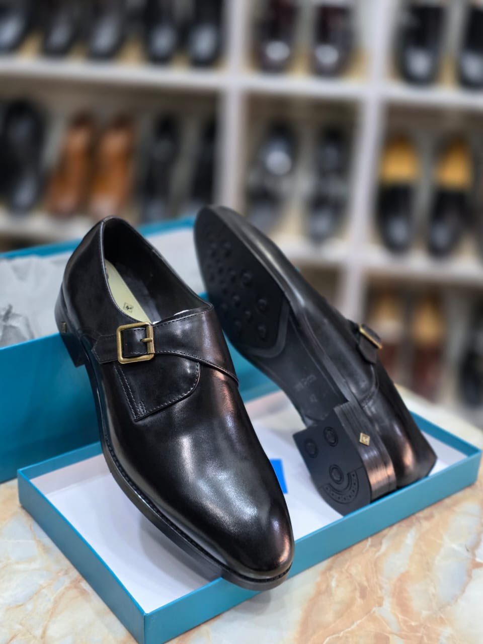 Mens Black Glossy Leather Single Monk Strap Dress Shoes Mens Black Glossy Leather Single Monk Strap Dress Shoes