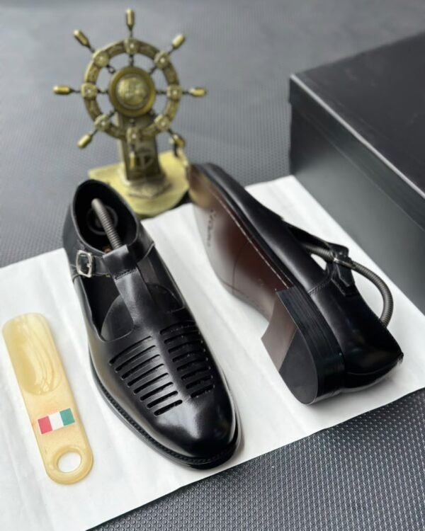 Mens Black Leather Buckle Strap Dress Shoes