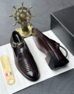 Mens Black Leather Buckle Strap Dress Shoes